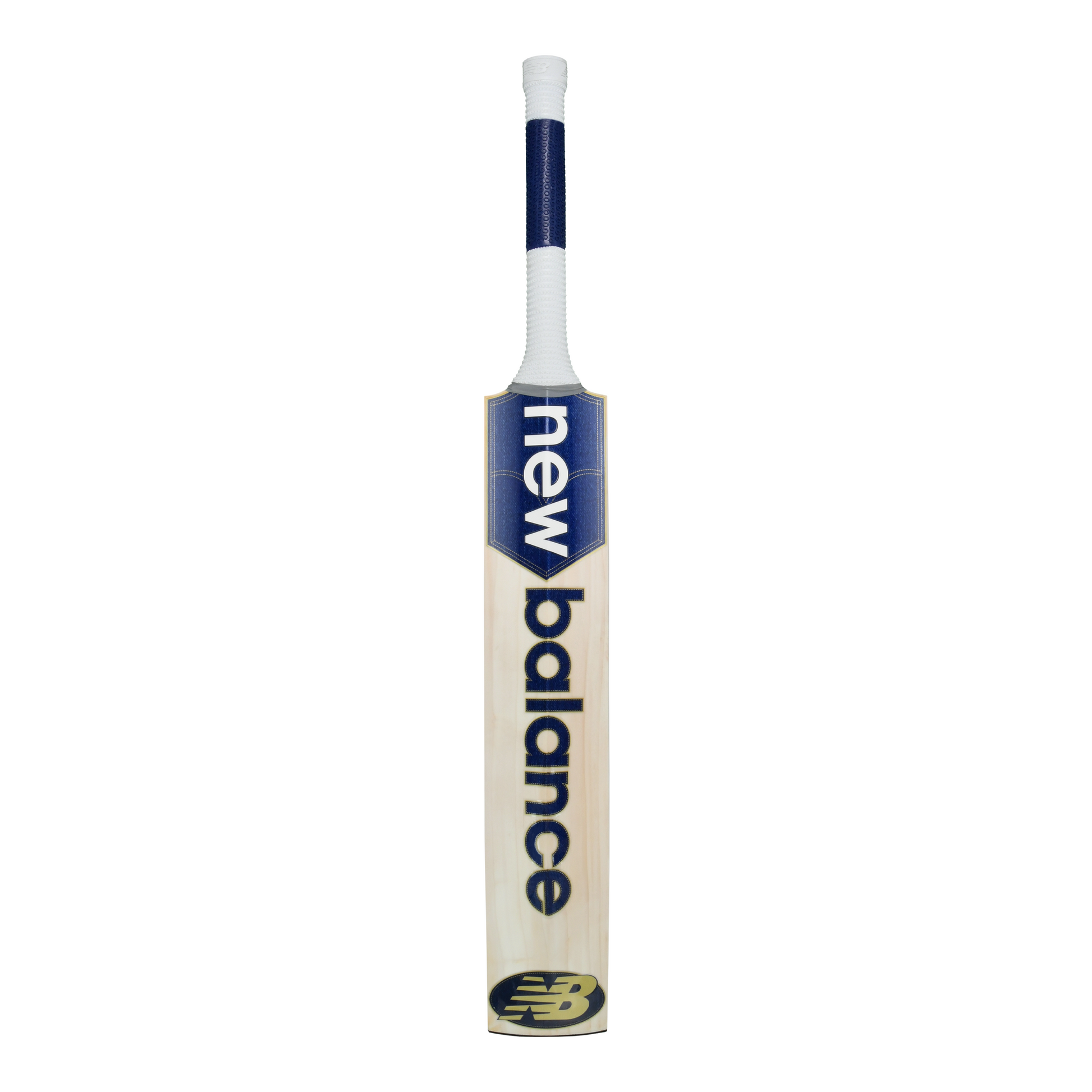 Rear view of the New Balance DC 500 MAX cricket bat highlighting spine and handle detail.