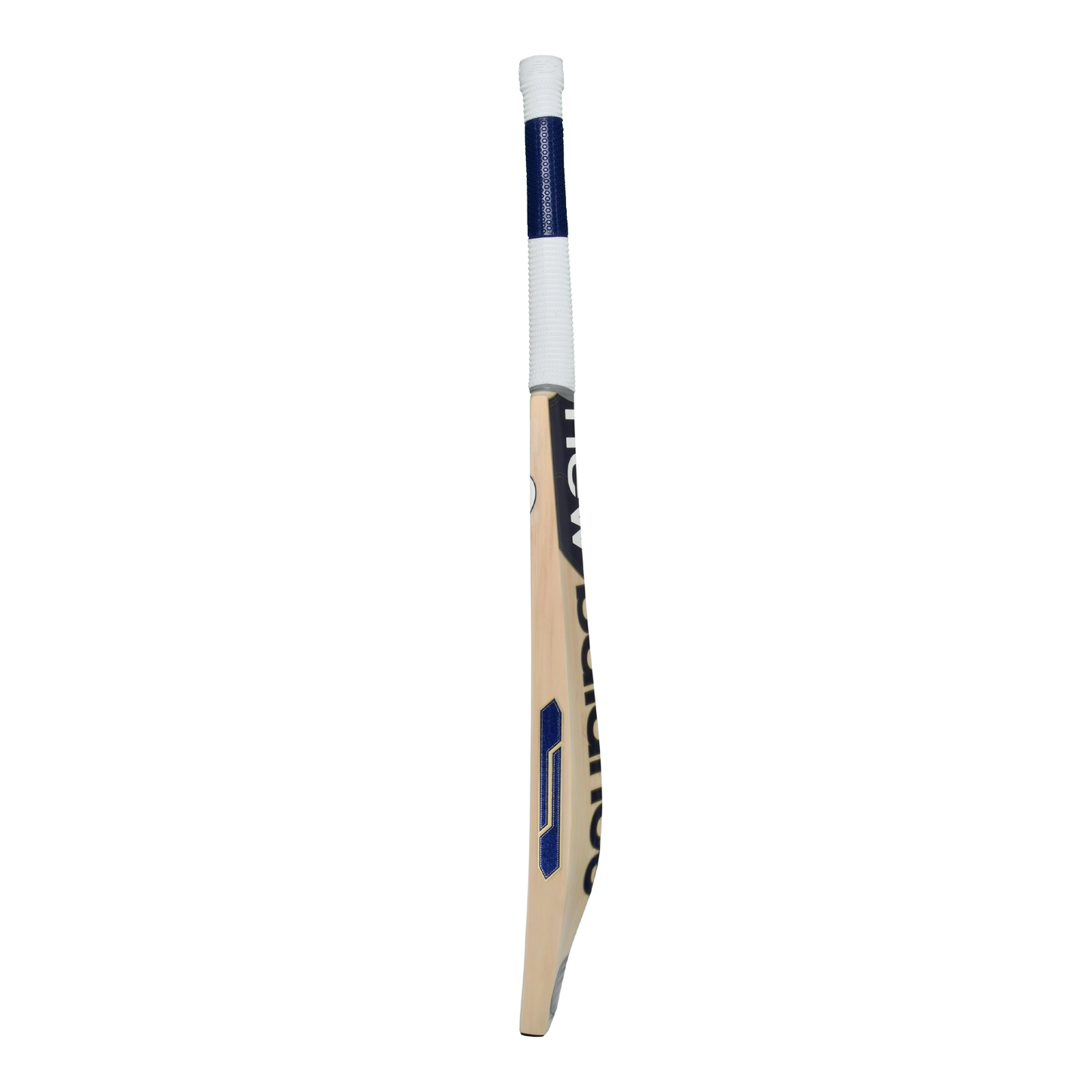 Side profile of the New Balance DC 600 cricket bat showing mid to low sweet spot and spine.