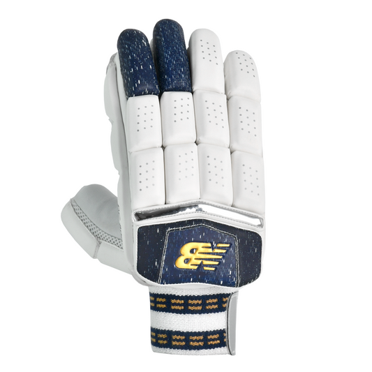 Front view of New Balance DC 800 batting gloves showing block-split finger design and DC branding.