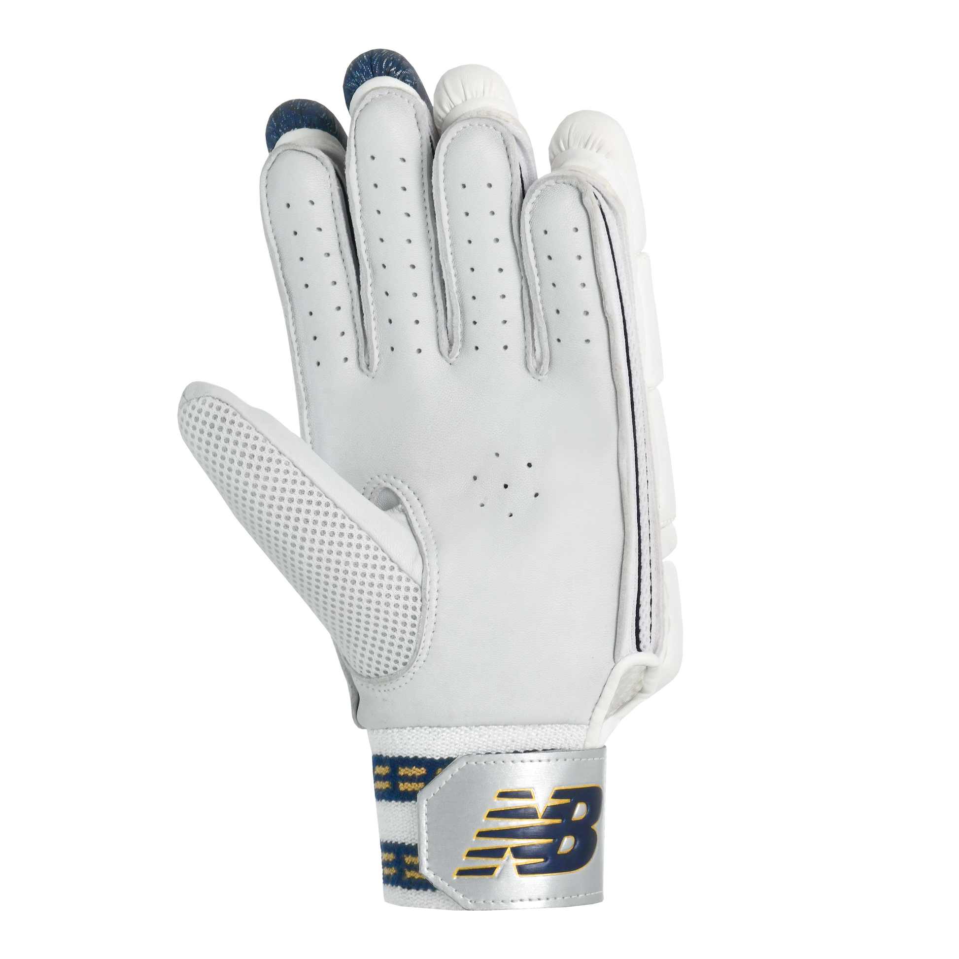 Palm view of New Balance DC 800 batting gloves showing sheep leather palm and padded grip areas.