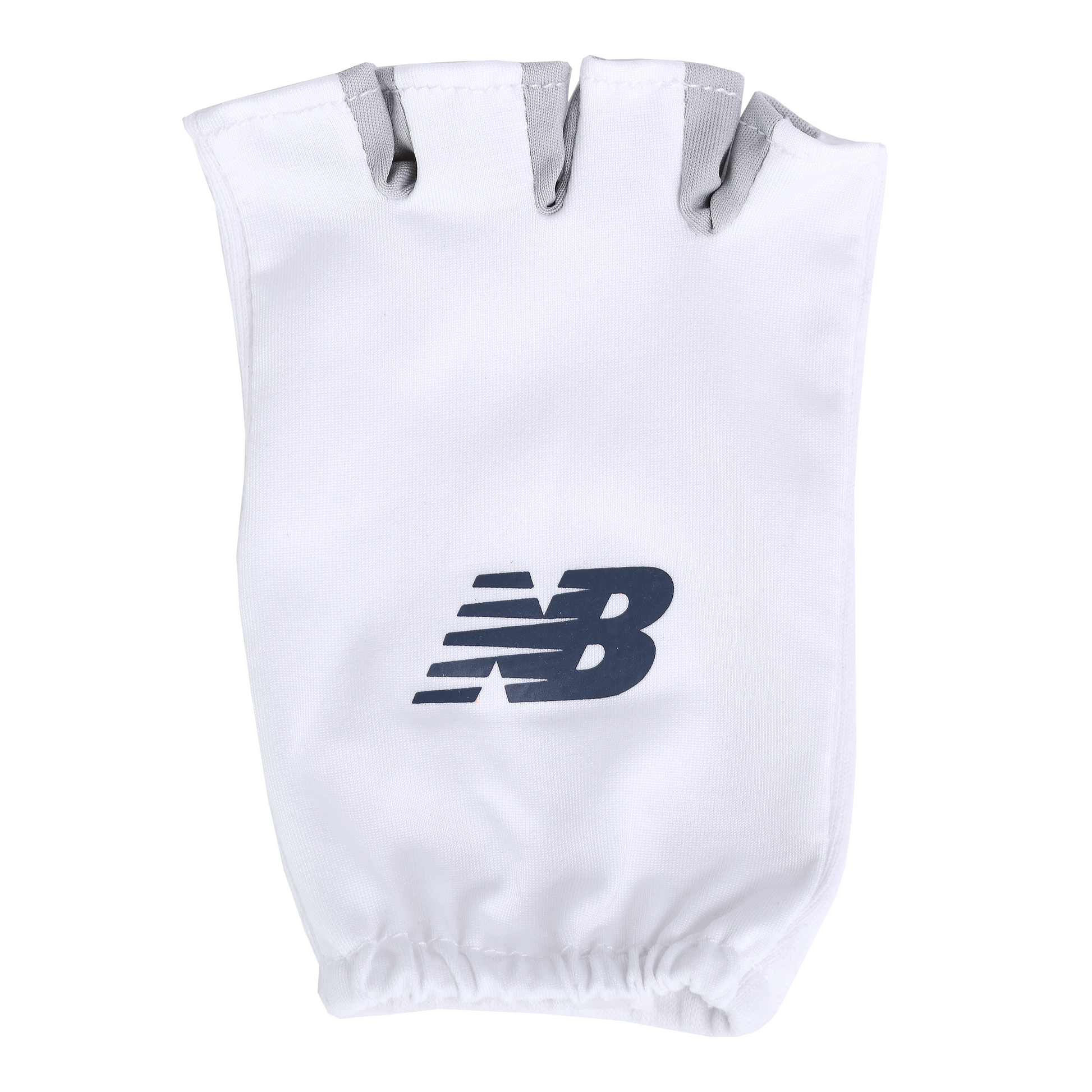 Back view of New Balance fingerless batting inners highlighting lycra back of hand and NB logo.