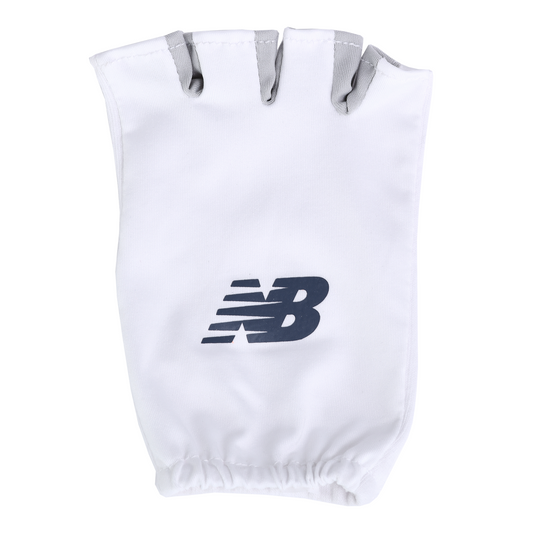 Back view of New Balance fingerless batting inners highlighting lycra back of hand and NB logo.