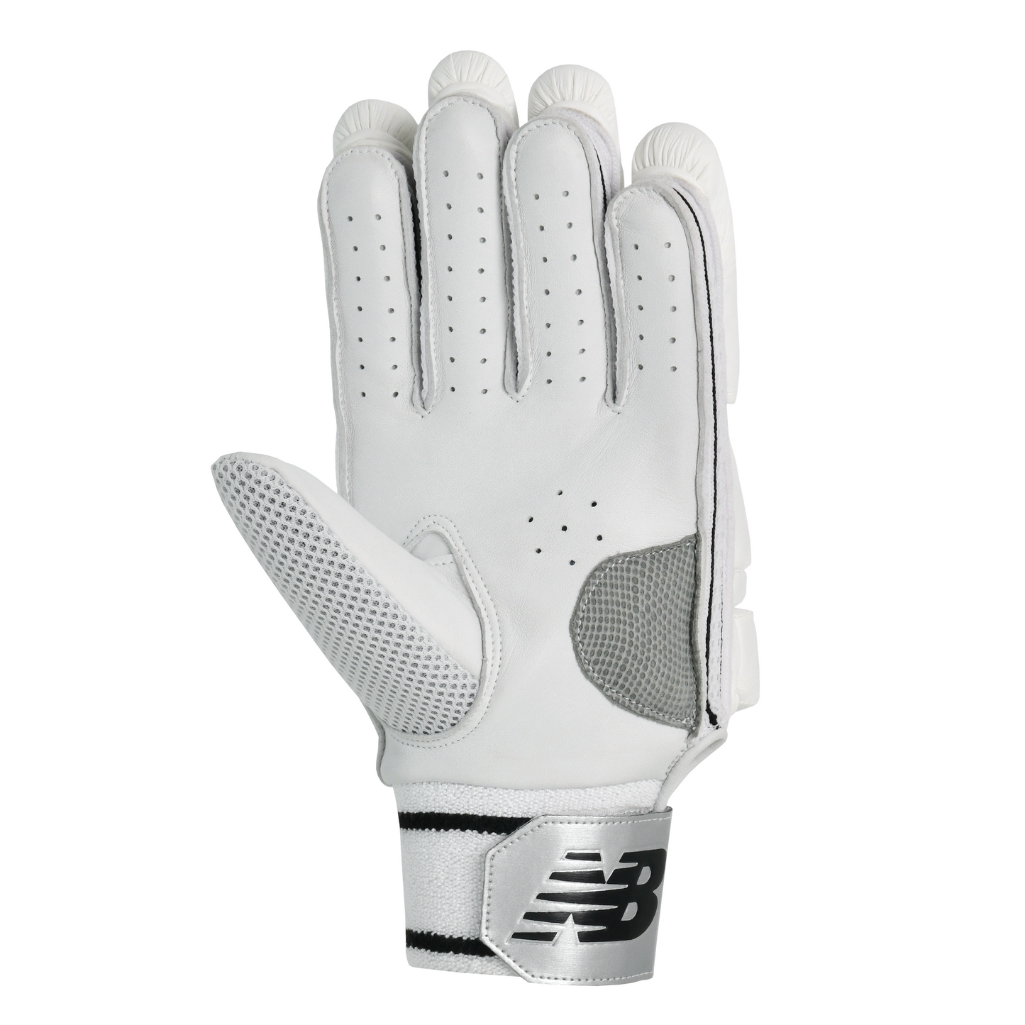 Palm view of New Balance Heritage 1000 MAX batting gloves showing premium sheep leather palm and padded grip.