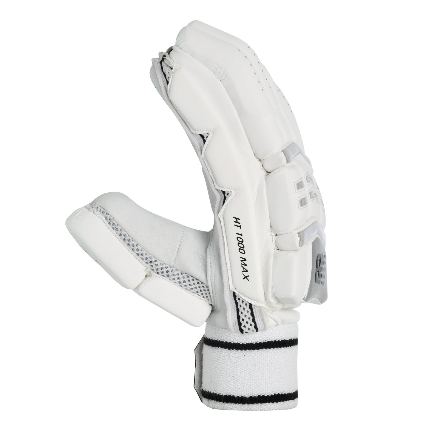 Side profile of New Balance Heritage 1000 MAX batting gloves highlighting lead-hand side bar protection.