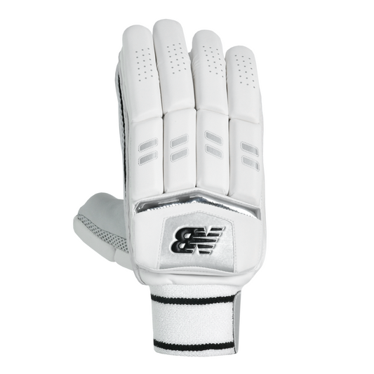 Front view of New Balance Heritage 600 batting gloves showing heritage styling and block-split finger design.