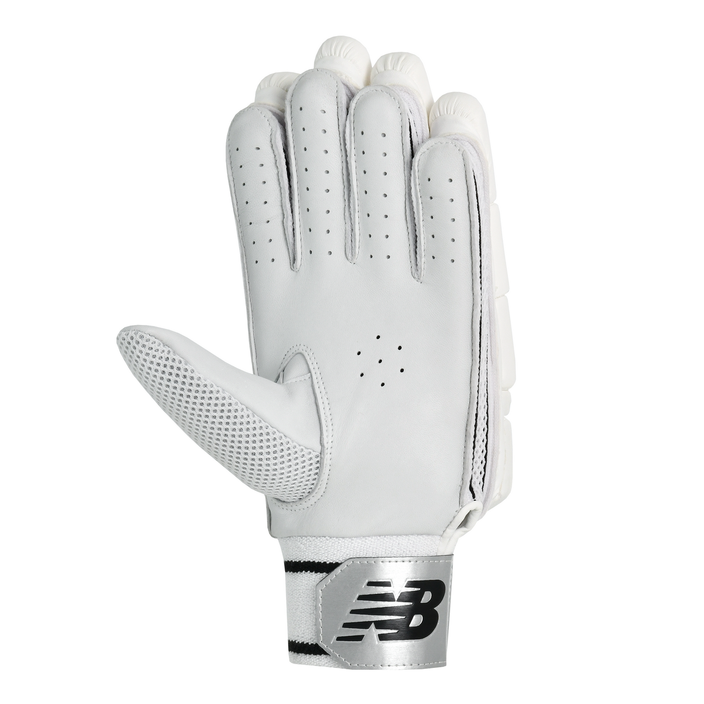 Palm view of New Balance Heritage 800 batting gloves showing sheep leather palm and padded grip areas.