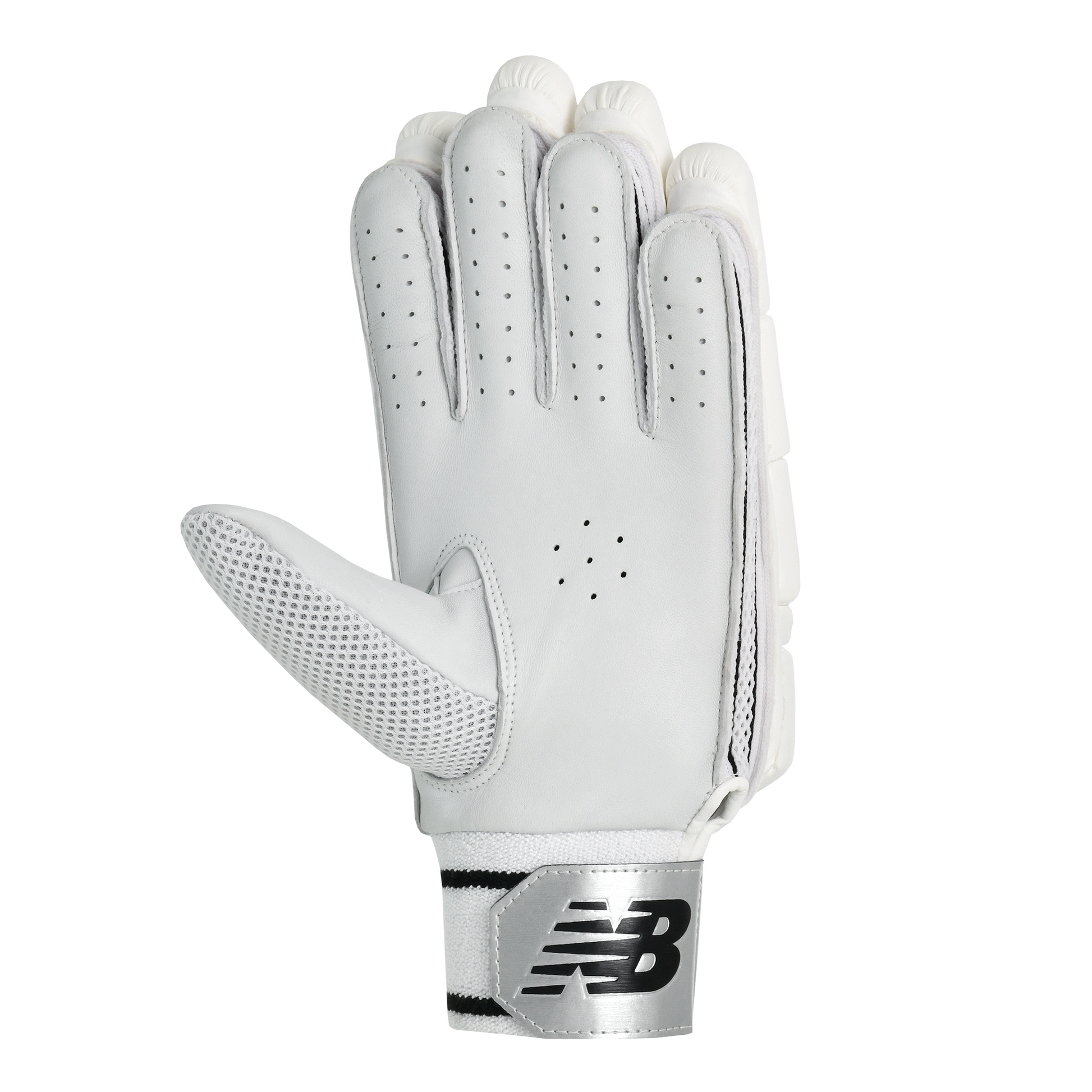 Palm view of New Balance Heritage 800 batting gloves showing sheep leather palm and padded grip areas.