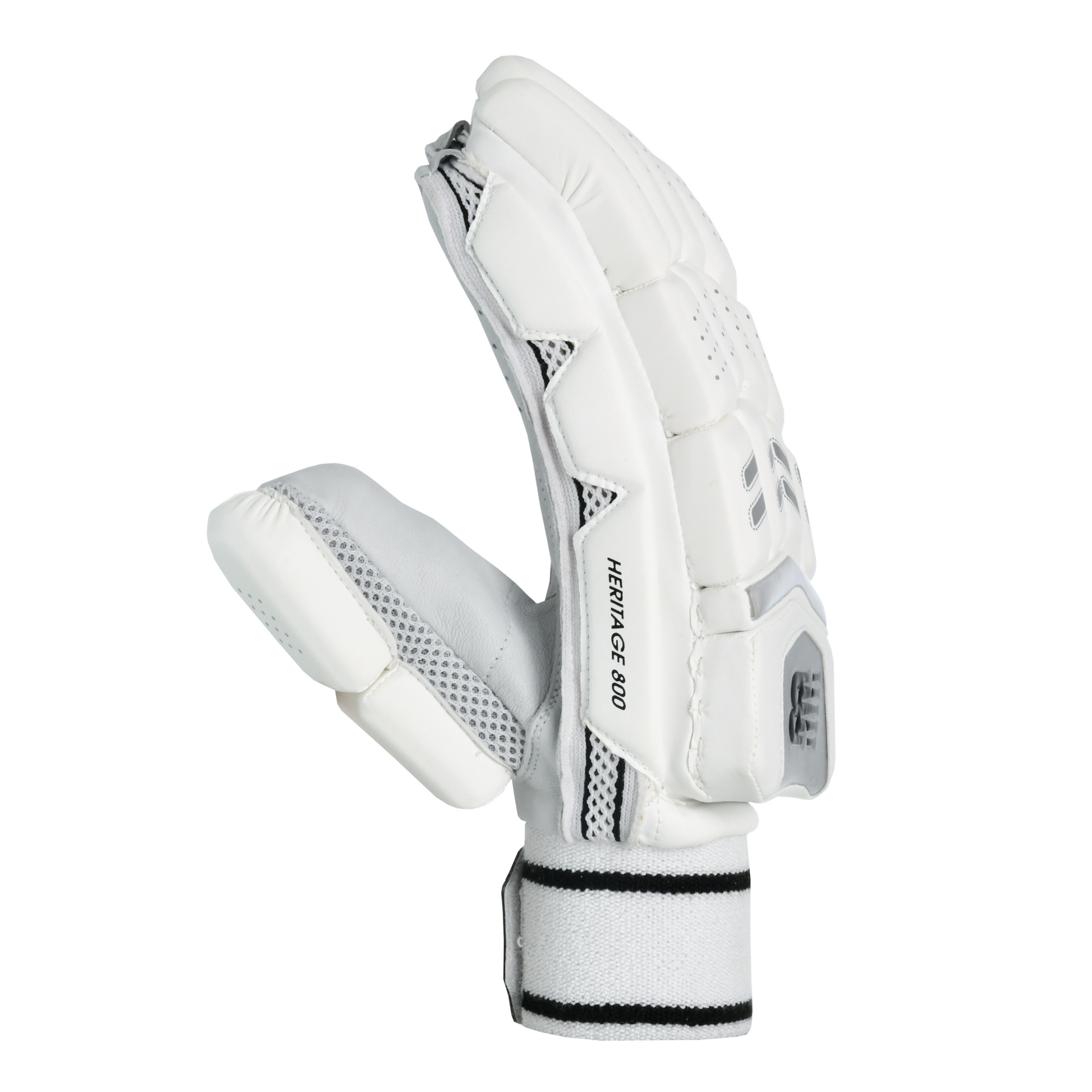 Side profile of New Balance Heritage 800 batting gloves highlighting finger protection and lead-hand side bar support.