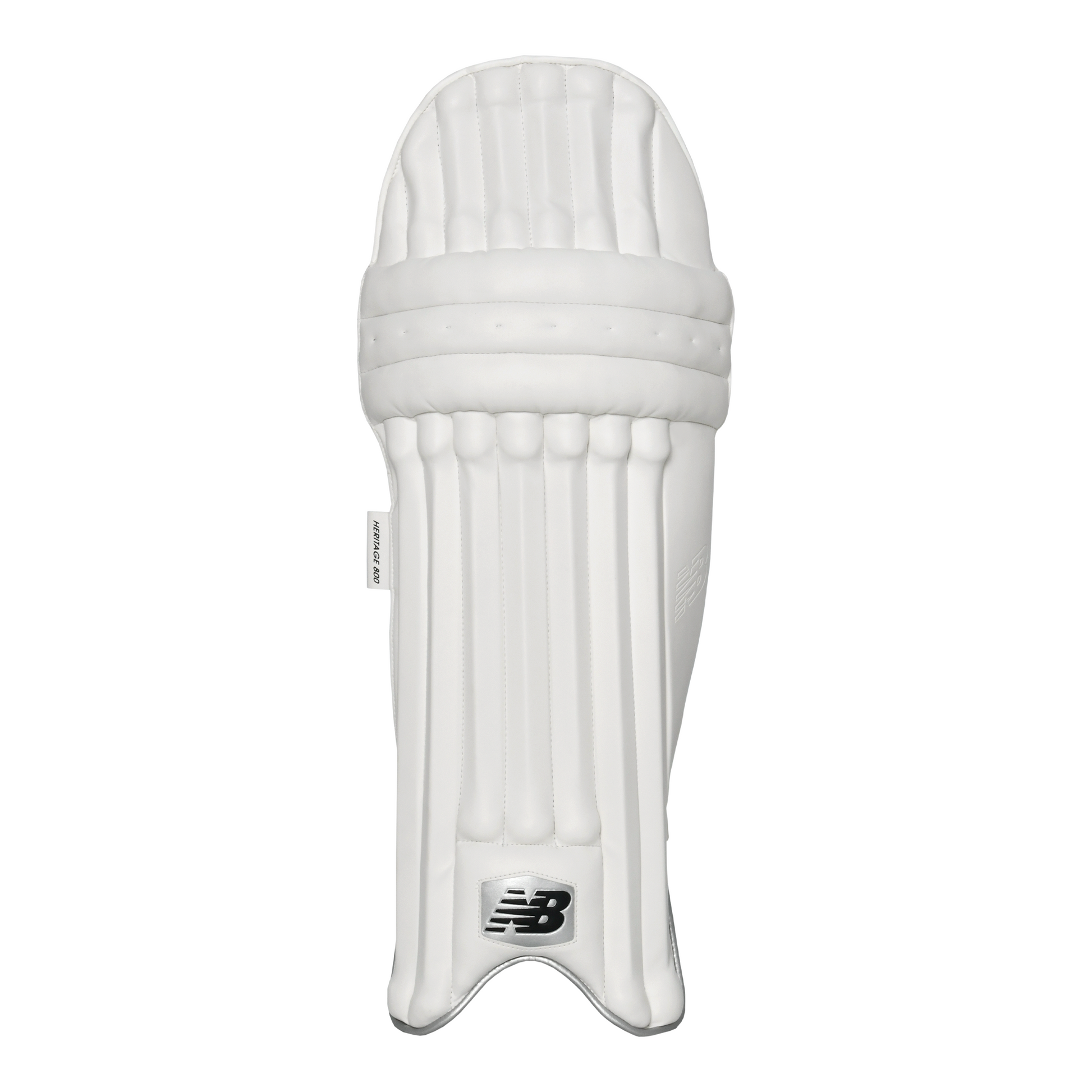 Front view of New Balance Heritage 800 batting pad showing modern seven-bar PU construction.