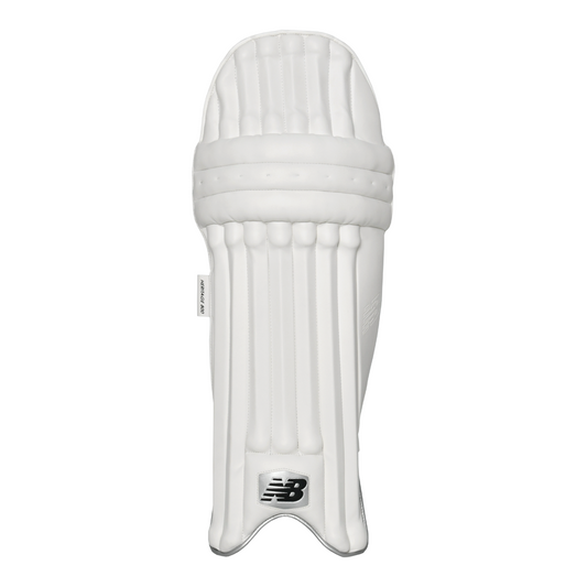 Front view of New Balance Heritage 800 batting pad showing modern seven-bar PU construction.