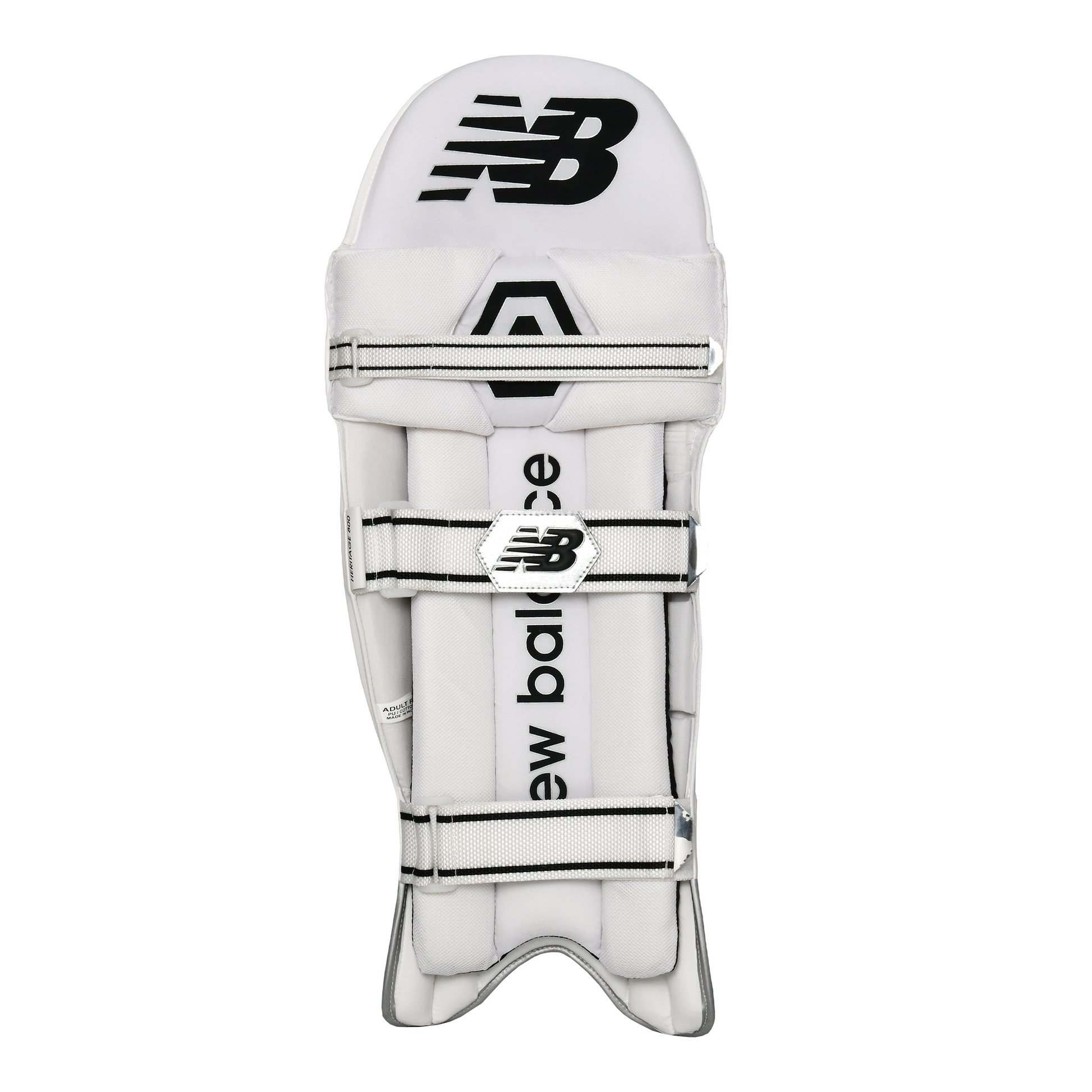 Rear view of New Balance Heritage 800 batting pad highlighting nylon straps and horizontal bolster system.