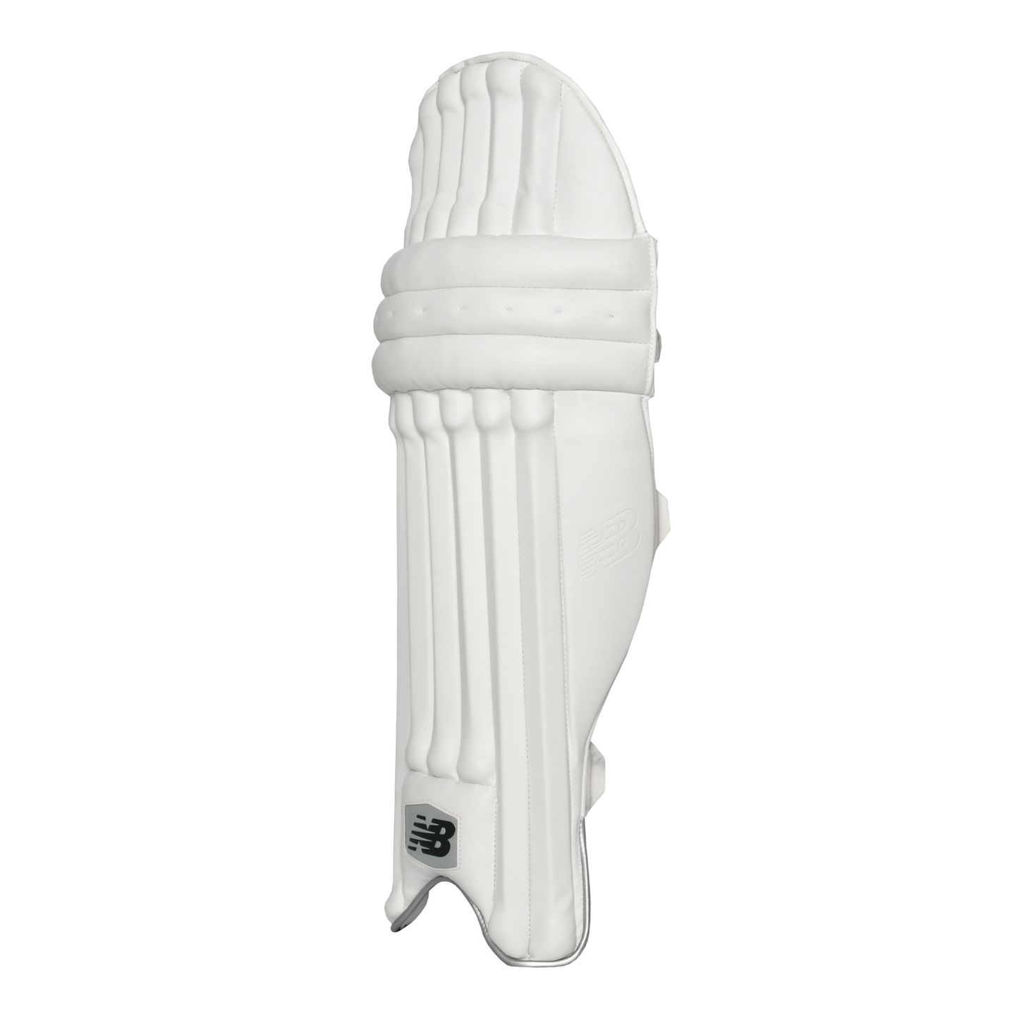 Side profile of New Balance Heritage 800 batting pad showing knee roll shape and instep protection.