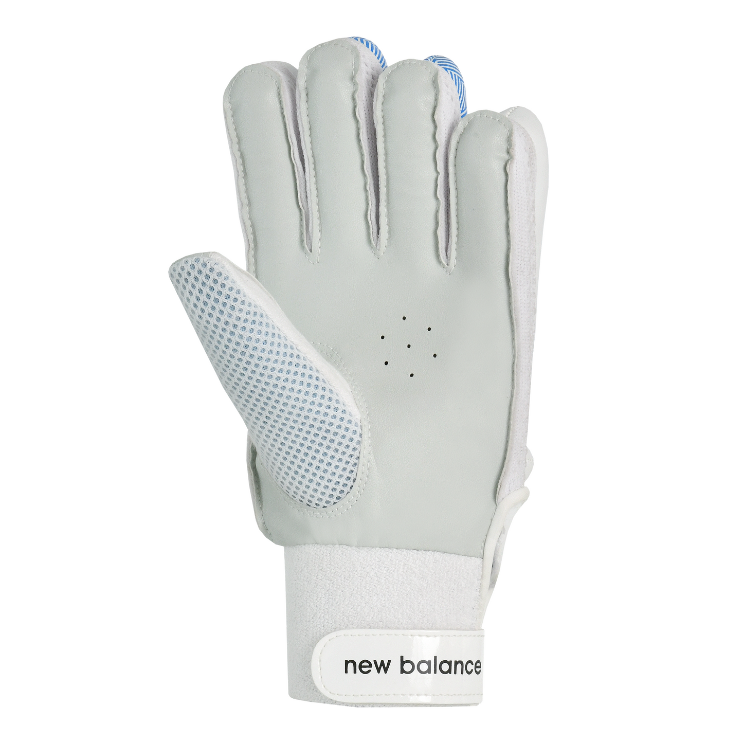 Palm view of New Balance TC 200 batting gloves showing ersatz leather palm and grip areas.