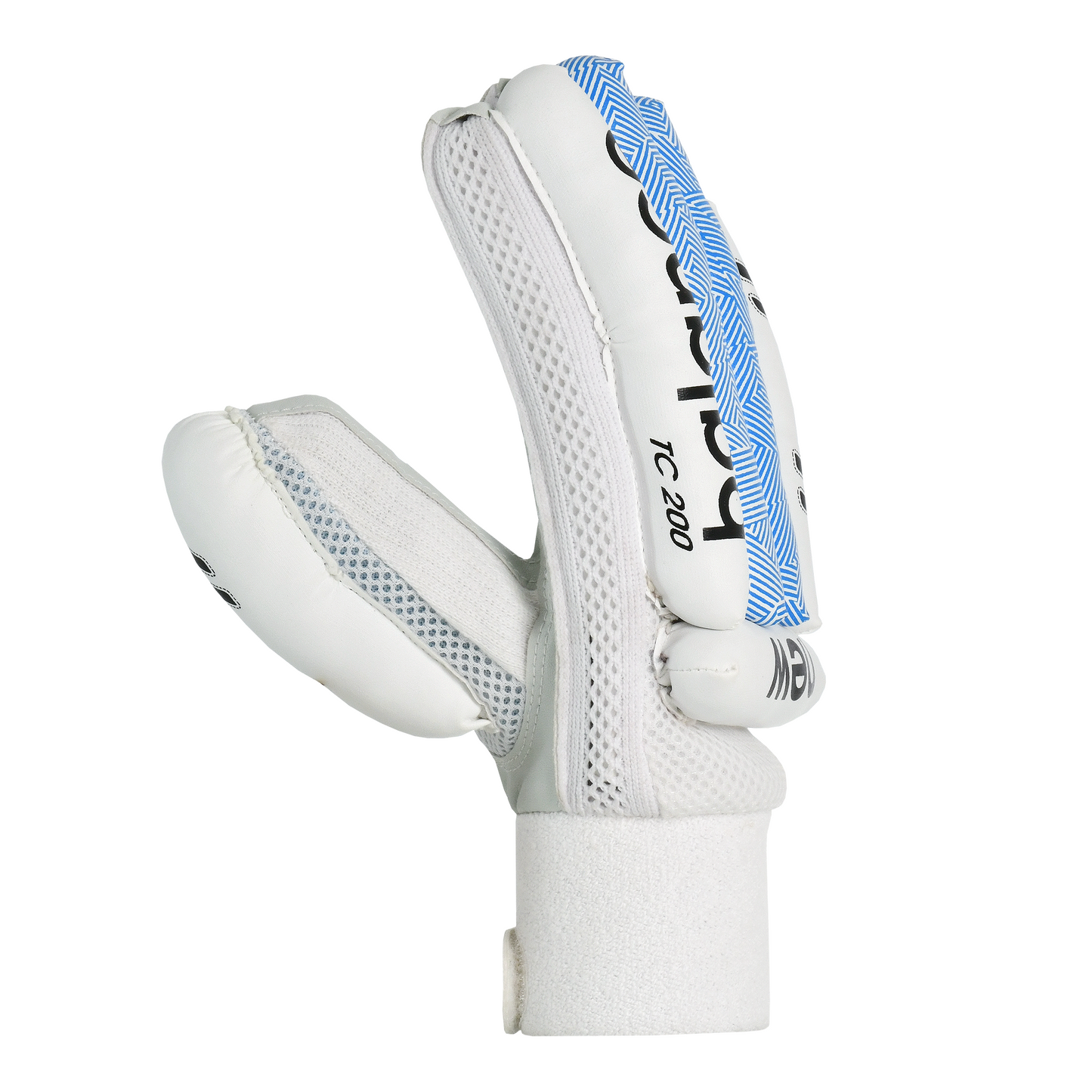 Side profile of New Balance TC 200 batting gloves highlighting flexible finger design and comfort fit.