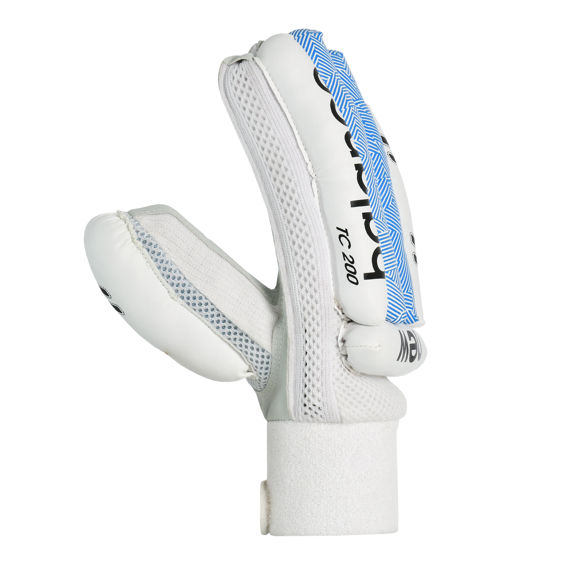 Side profile of New Balance TC 200 batting gloves highlighting flexible finger design and comfort fit.