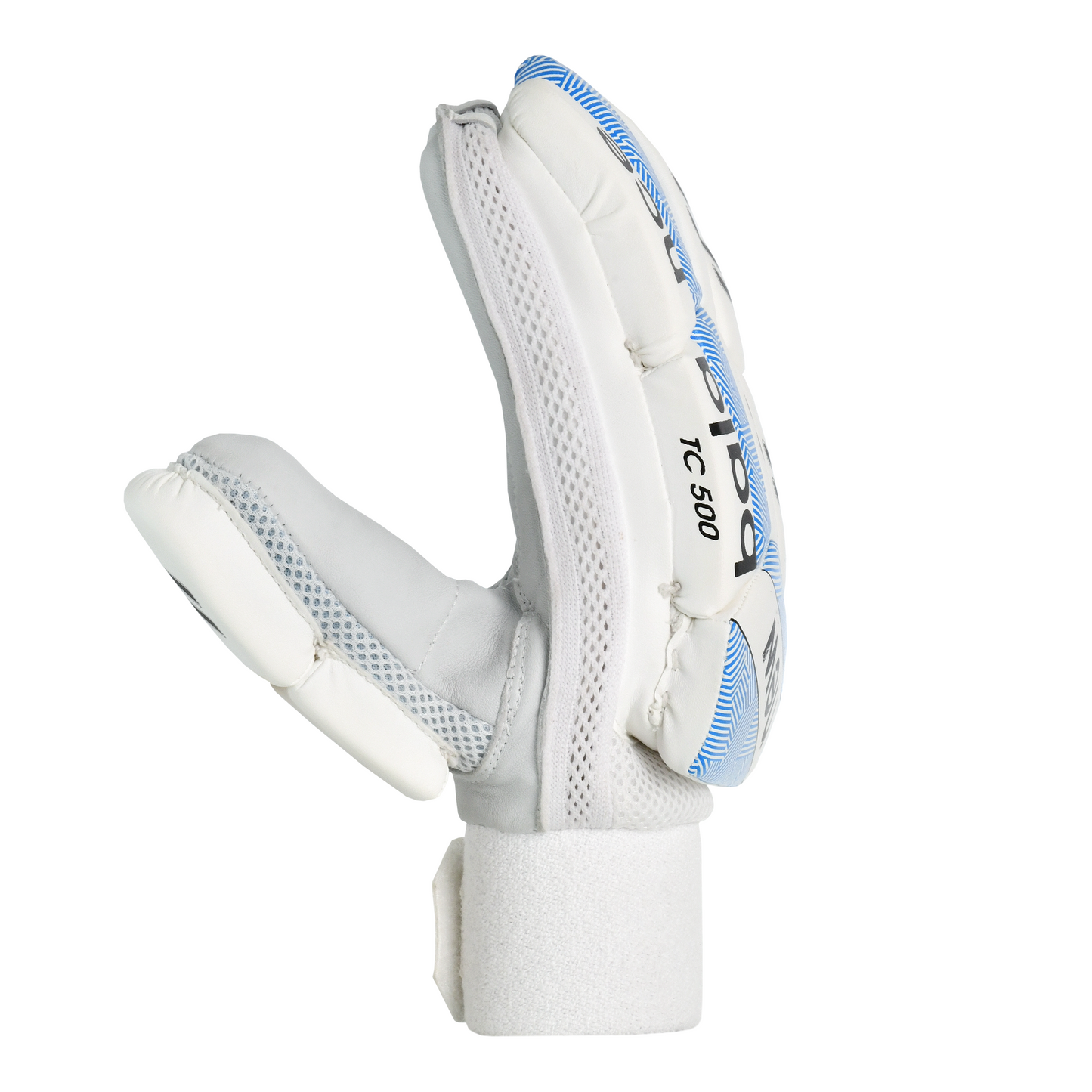 Side profile of New Balance TC 500 batting gloves highlighting finger protection and flexible construction.