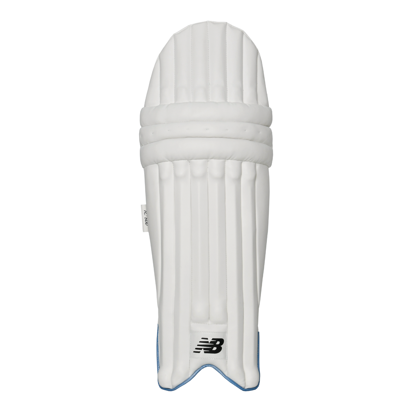 Front view of New Balance TC 500 batting pad showing dual wing design and PU front facing.