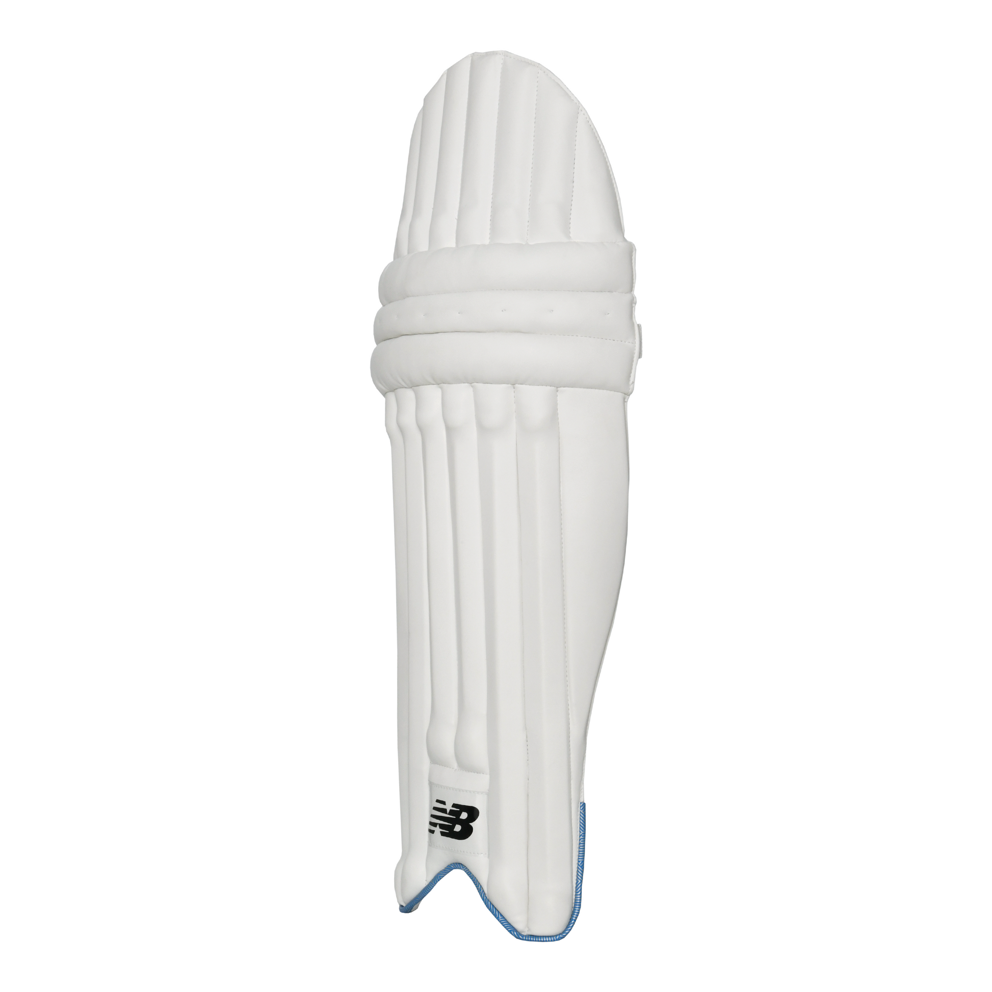 Side profile of New Balance TC 500 batting pad showing knee roll shape and instep protection.