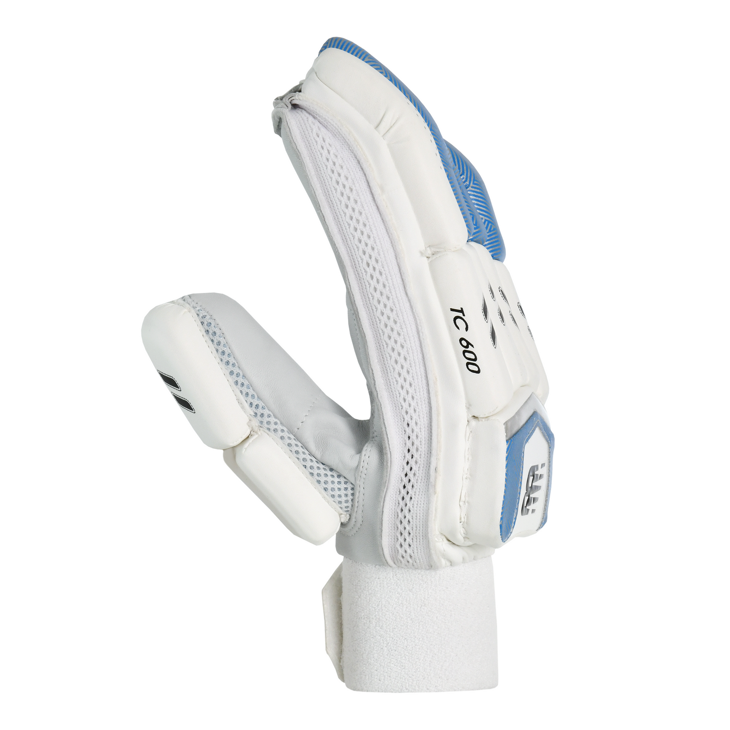 Side profile of New Balance TC 600 batting gloves highlighting finger padding and flexible construction.