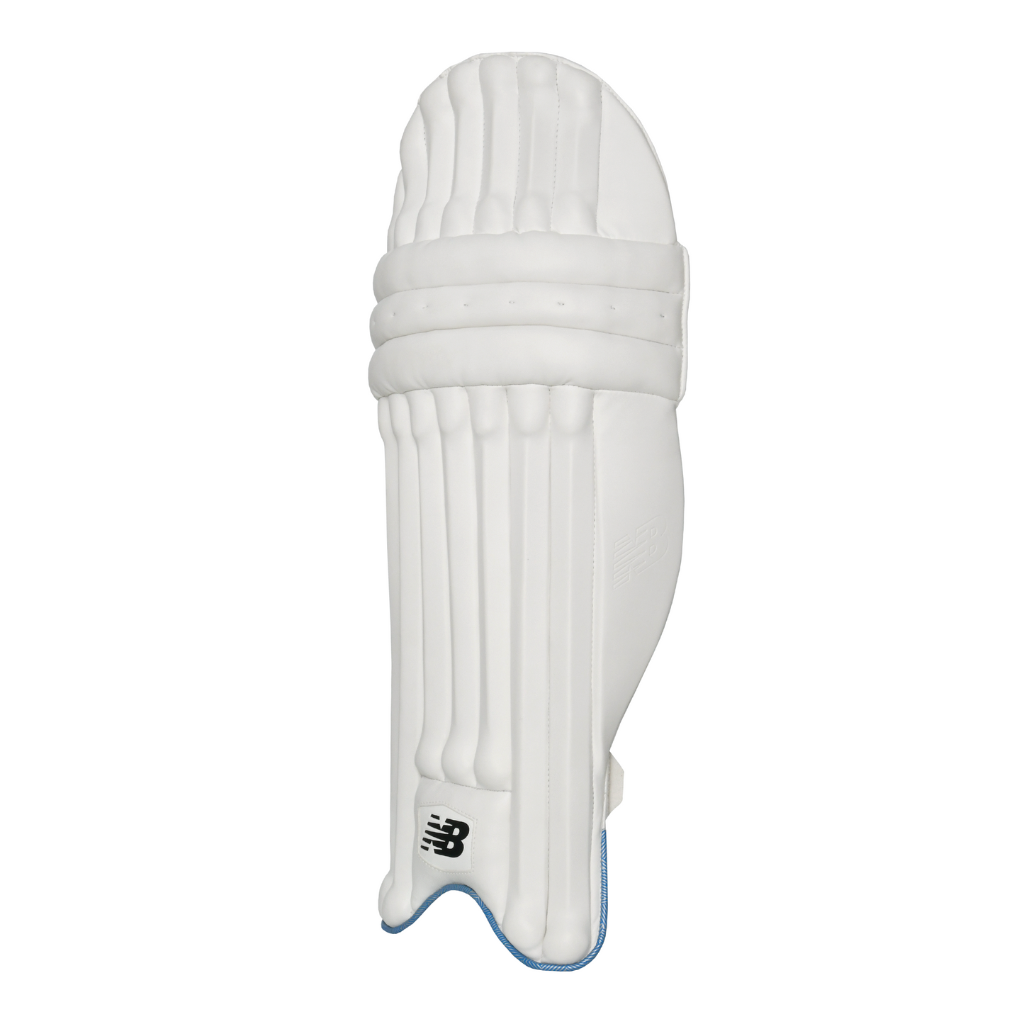 Side profile of New Balance TC 600 batting pad showing knee roll shape and instep protection.