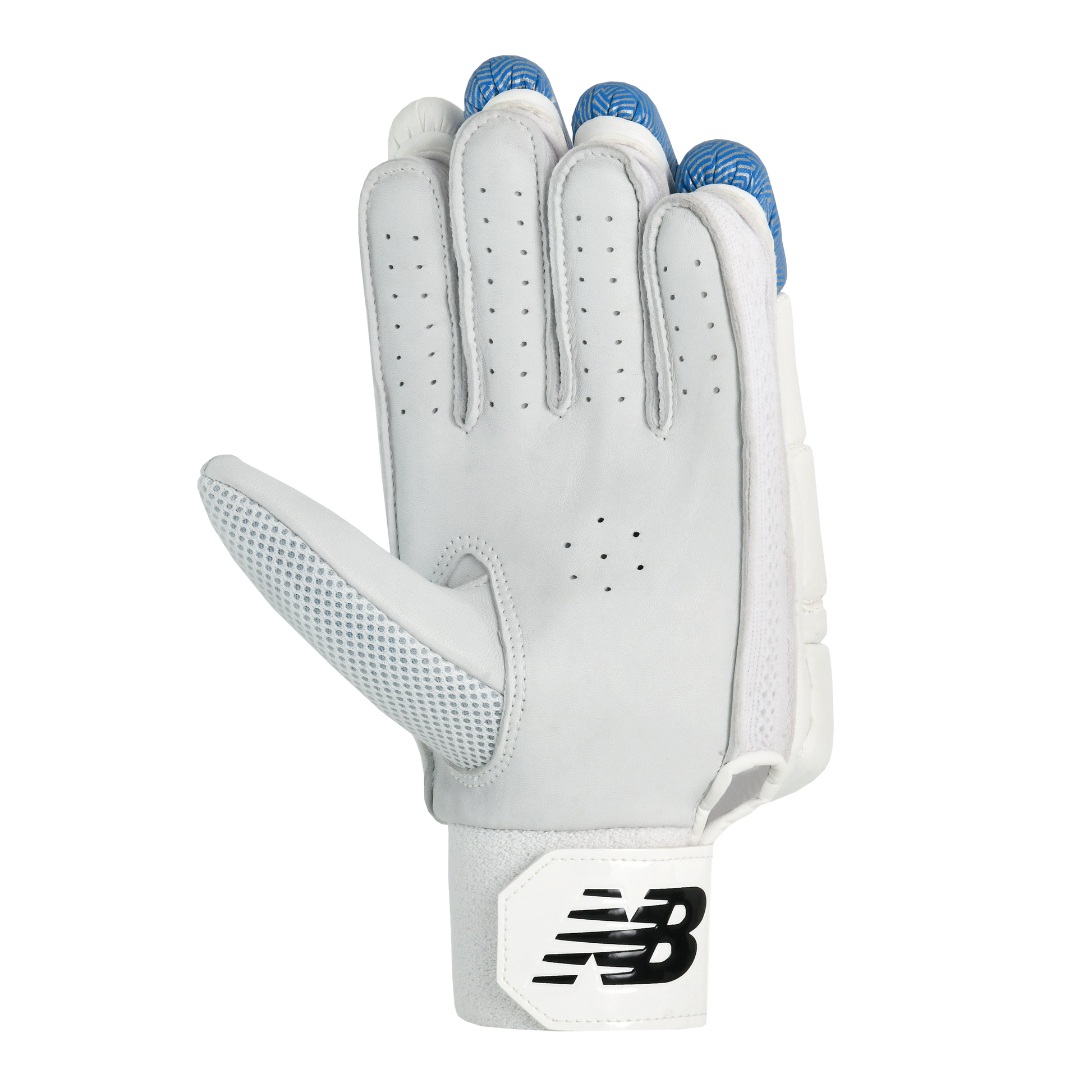 Palm view of New Balance TC 800 batting gloves showing sheep leather palm and padded grip areas.