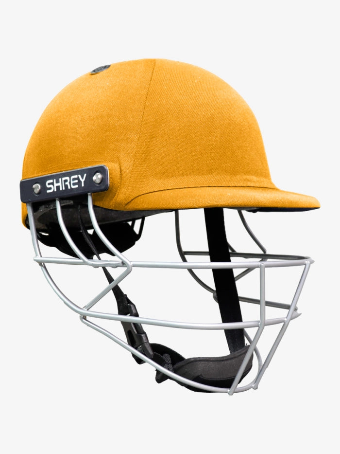Shrey Classic 2.0 Steel Senior Batting Helmet in Gold – protective cricket helmet with silver steel grille.