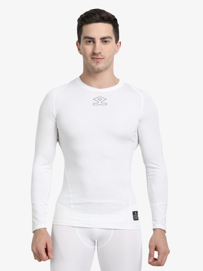 Shrey Intense Baselayer Long Sleeve Top in white front view showing close-fitting performance design