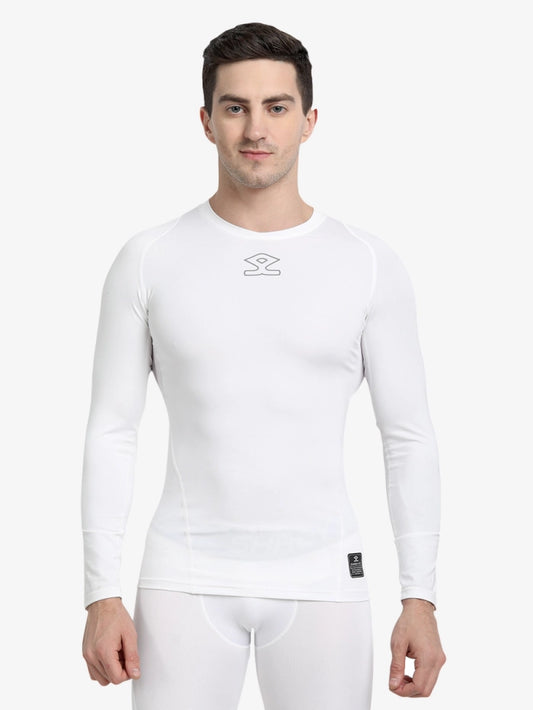 Shrey Intense Baselayer Long Sleeve Top in white front view showing close-fitting performance design