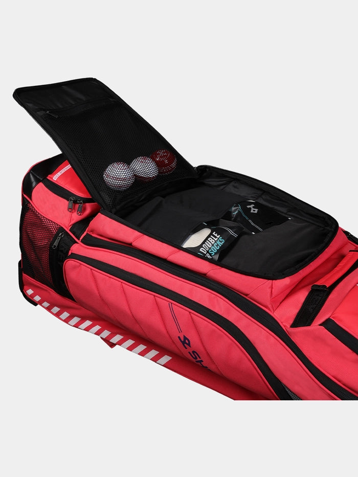 Top section open showing helmet and organised storage inside