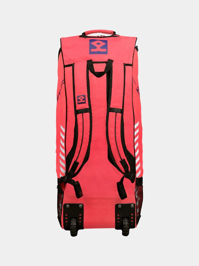 Back view of Shrey Legacy Wheelie Bag showing straps and wheels