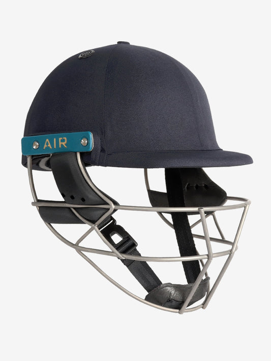 Shrey Masterclass Air 2.0 Titanium Batting Helmet navy edition showing protective titanium grill and airflow padding.