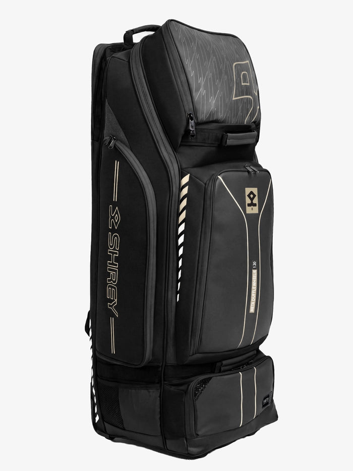 Shrey Meta VR Duffle Wheelie 120 cricket bag side view showing storage compartments
