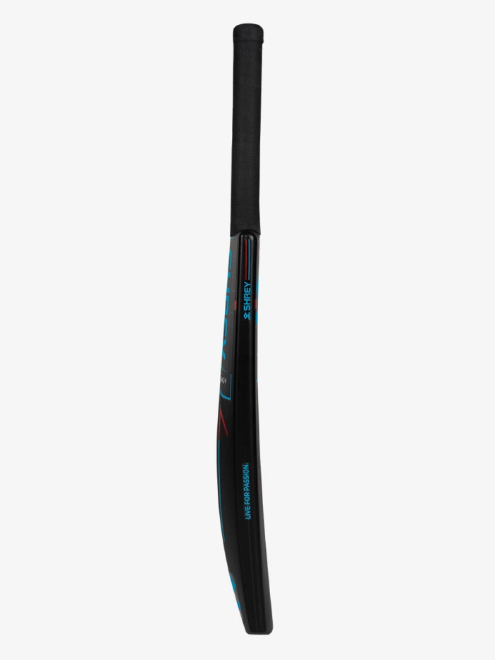 Shrey Prodigy black plastic cricket bat with blue detailing side profile