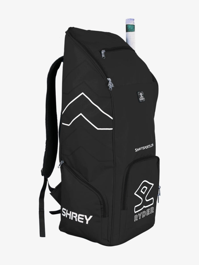 Angled side profile of Shrey Ryder Duffle in black
