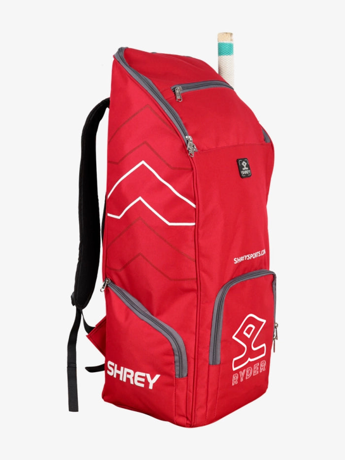 Angled side profile of Shrey Ryder Duffle in red