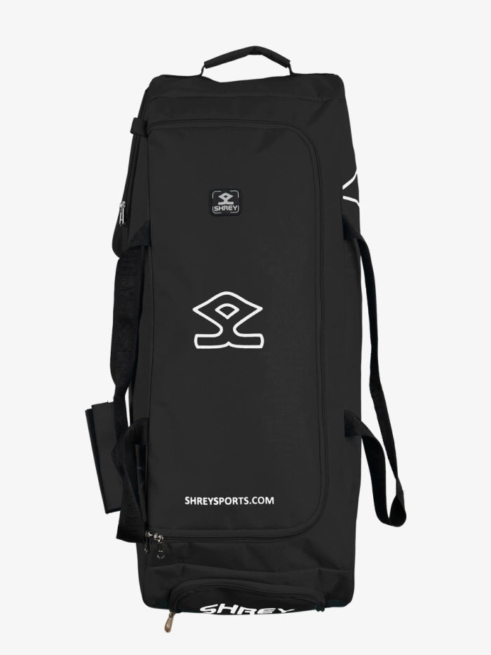 Shrey Ryder Wheelie cricket bag front view in black with logo