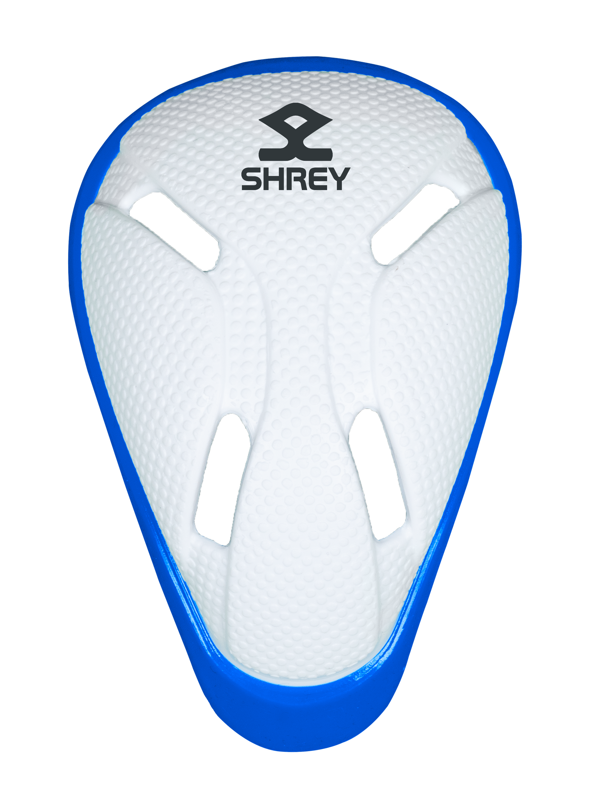 Shrey Storm abdominal guard with white core and blue edge for youth cricket protection