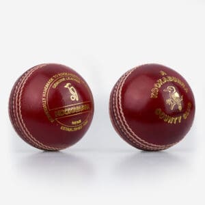 Kookaburra County Club Cricket Balls – front and seam views showing branding and stitching on white background