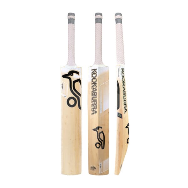 Triple angle view of the Kookaburra Ghost 3.1 Cricket Bat showing front, back, and edge profile.