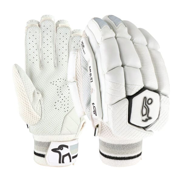 "Front and back view of Kookaburra Ghost 2.1 Batting Gloves 2025 showing multi-flex padding and ventilated palm design"