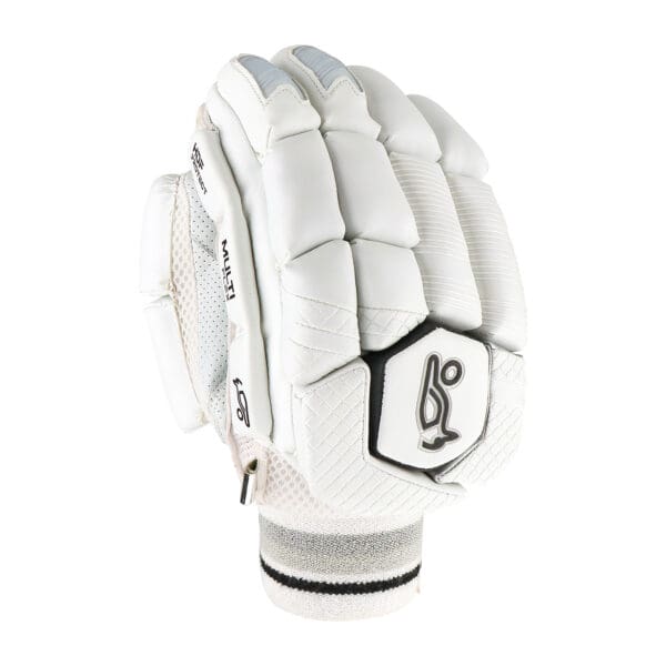"Angled backhand view of Kookaburra Ghost 2.1 Gloves 2025 highlighting reinforced knuckle protection and ergonomic padding"