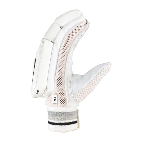"Side profile of Kookaburra Ghost 3.1 Batting Gloves 2025 displaying breathable mesh gusset and curved thumb fit"