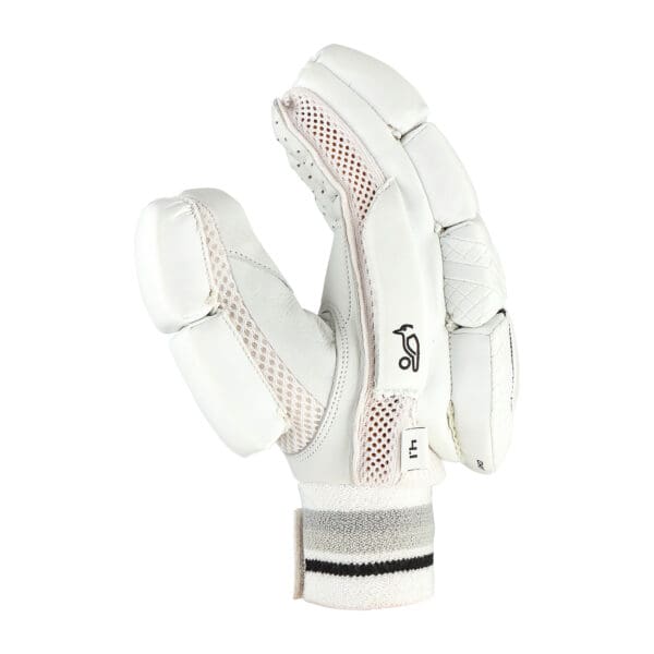 Side angle view of Kookaburra Ghost 4.1 Batting Gloves 2025 showing multi-flex construction and mesh ventilation zones