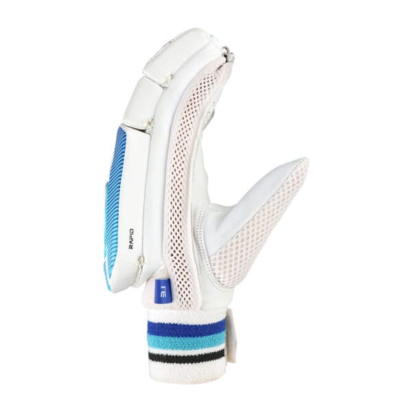 Close-up of Kookaburra Rapid 3.1 Batting Gloves highlighting thumb area, mesh panel, and Kookaburra branding