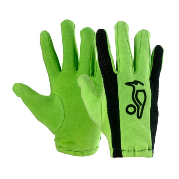 Kookaburra full glove batting inners front and back view showing green cotton material with black detailing