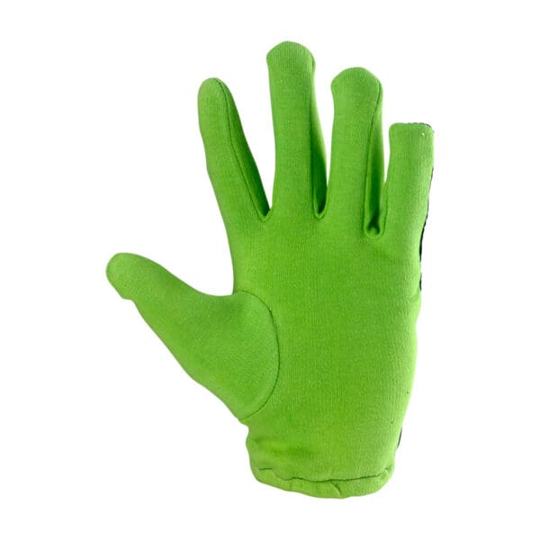Palm view of green Kookaburra inner glove displaying padded cotton construction