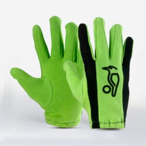 Pair of Kookaburra full batting inner gloves with soft green cotton finish and black contrast design