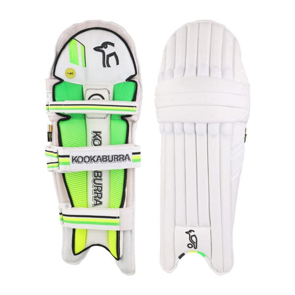 Pair of Kookaburra Kahuna Pro Batting Pads positioned on a white background, showing full design and features.