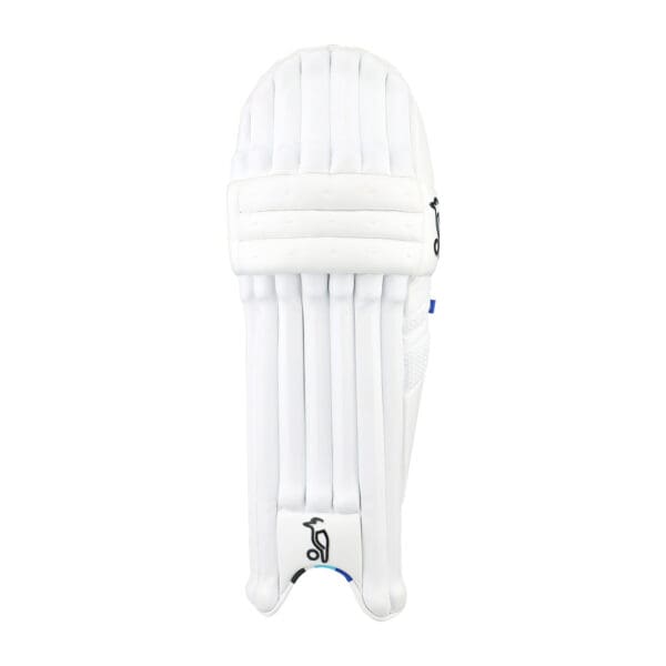 Front view of the outer shell of Kookaburra Rapid 3.1 Batting Pads showing lightweight cane face with central ridge