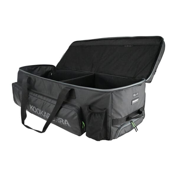 Open top view of the Pro Players Wheelie Bag displaying the spacious main compartment with velcro-adjustable internal dividers.